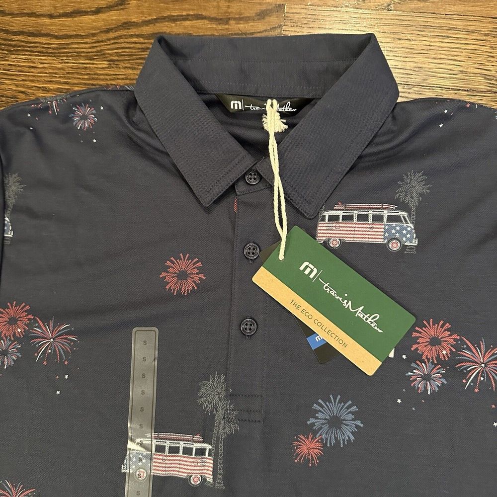 NEW Travis Mathew Firework Display Golf Polo Shirt VW Bus Small A2‎